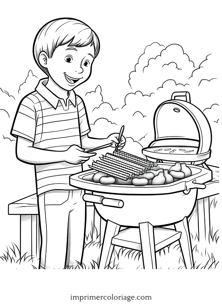 Coloriage de barbecue garçon -  dessin gratuit à imprimer