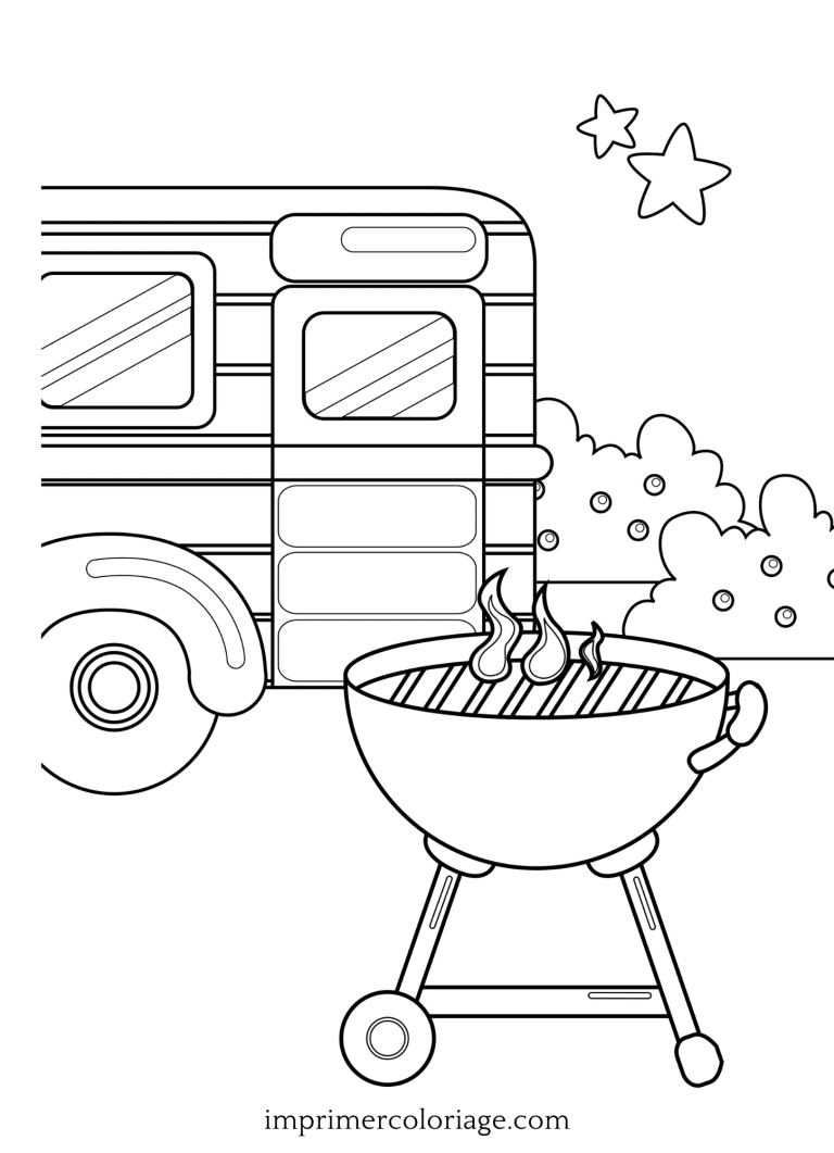Coloriage de camping barbecue - dessin gratuit à imprimer