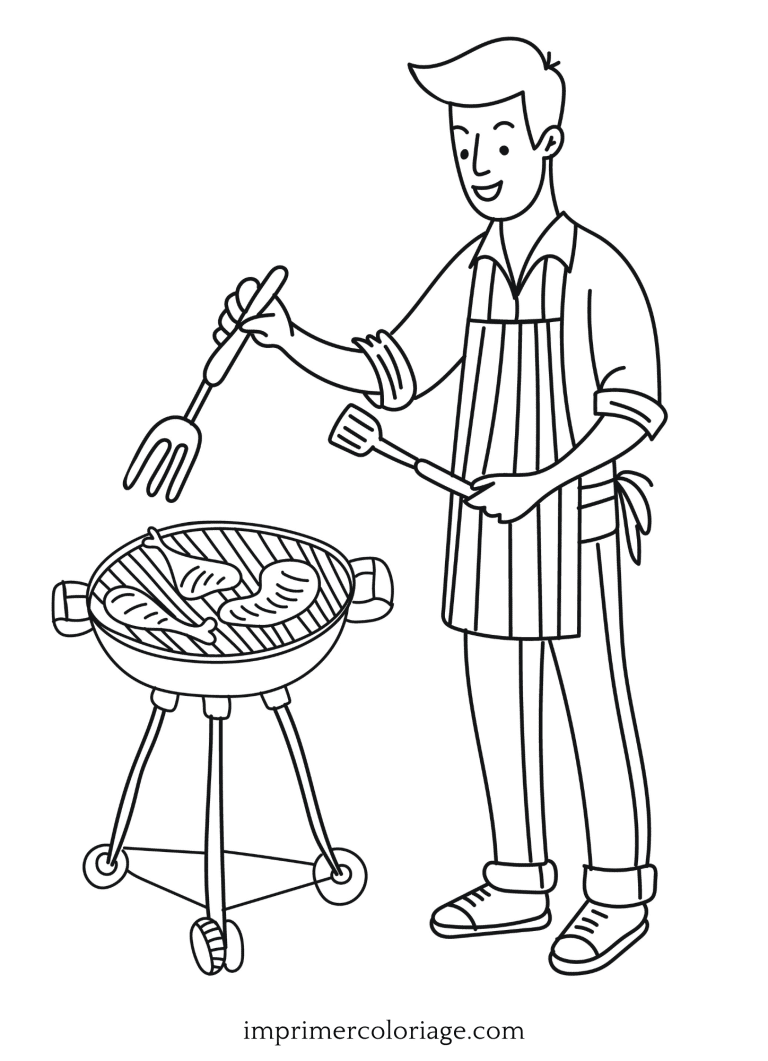 Coloriage de barbecue Papa - dessin gratuit à imprimer