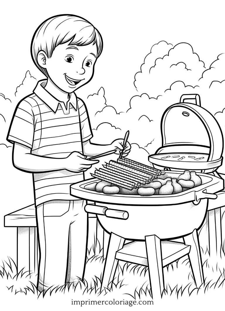 Coloriage de barbecue enfant - dessin gratuit à imprimer
