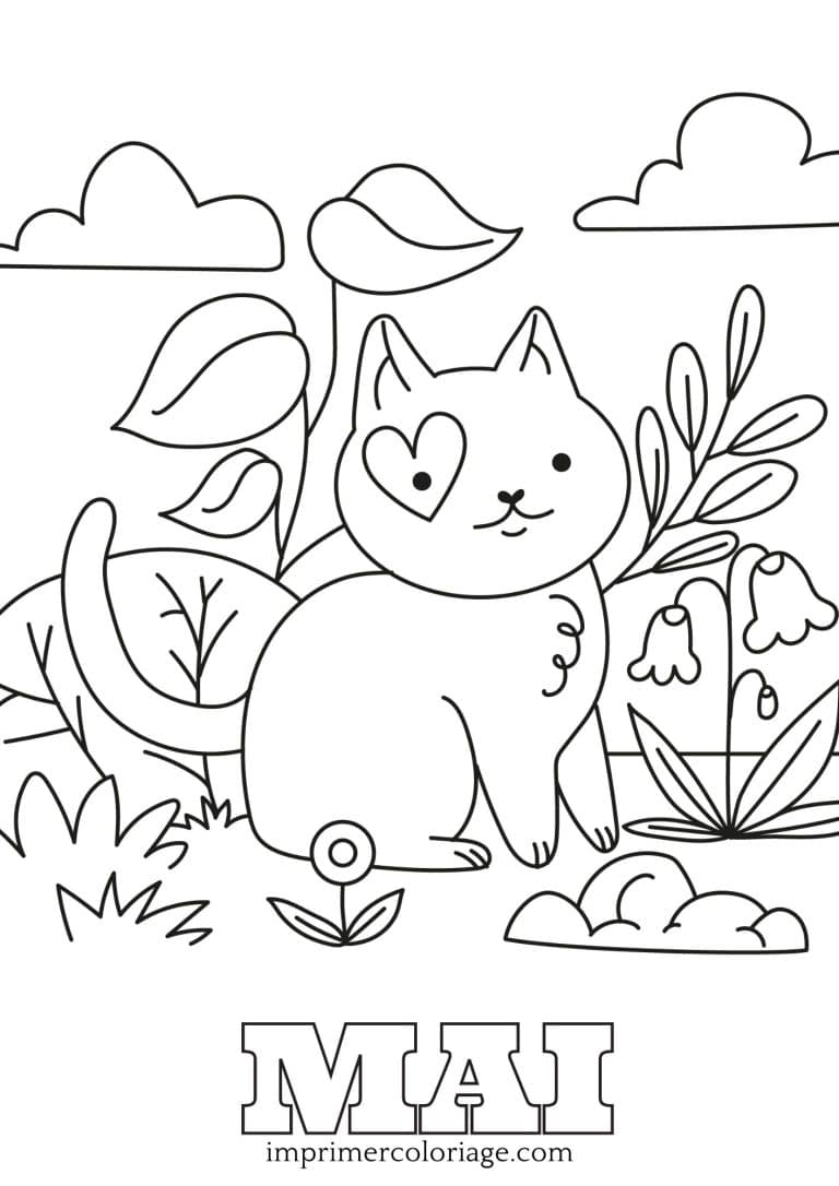 Coloriage de petit chat mois de mai | dessin gratuit à imprimer